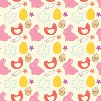 Easter seamless pattern with rabbits, chicken and eggs vector