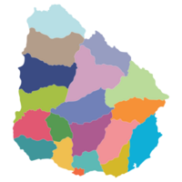 Uruguay map. Map of Uruguay in administrative provinces in multicolor png