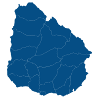 Uruguay map. Map of Uruguay in administrative provinces in blue color png