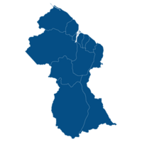 Guyana map. Map of Guyana in administrative provinces in blue color png