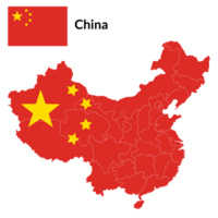 China flag map. Map of China with national Chinese flag. png