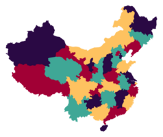 China map. Map of China in administrative provinces in multicolor png