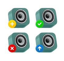 Sound cabinet icon set with different pictograms. 3d vector icons set