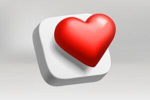 Internet application button with red heart on grey background. 3d vector illustration