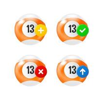 Billiards ball icon set with different pictograms. 3d vector icons set