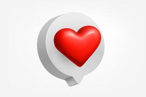 Speech bubble with red heart on white background. 3d vector illustration