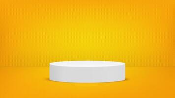 Yellow interior with white podium. Vector 3d mockup for product design