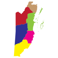 Belize map. Map of Belize in six main regions in multicolor png