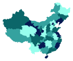 China map. Map of China in administrative provinces in multicolor png