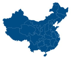 China map. Map of China in administrative provinces in blue color png