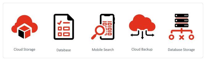 nube almacenamiento, base de datos y móvil buscar vector