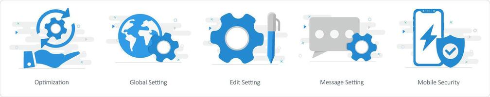 A set of 5 Mix icons as optimization, global setting, edit setting vector