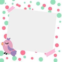 Cute Bird Frame on Bright Green Red Polka Dot Background. Vector Design for Banner, Poster, Card, Invitation and Social Media Post