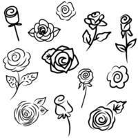 Twelve Of Roses Flowers Doodles. Graphic Vector Illustration