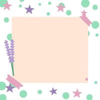 Polka Dots And Stars Background Frame Banner For Text With Lavender Flower Vector