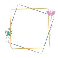Square Frame With Colorful Butterfly Vector Image On White Background. Design for banner, poster, card, invitation and social media post
