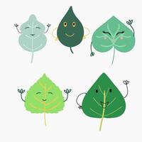 Cute collection of five cartoon Leaves characters isolated on white background vector