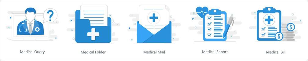 A set of 5 Mix icons as medical query, medical folder, medical mail vector
