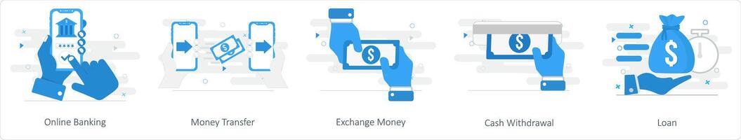 A set of 5 mix icons as online banking, money transfer, exchange money vector