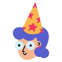 Girl In Festive Hat Birthday Color Stroke Icon vector