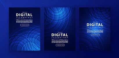 Poster brochure cover banner presentation layout template, technology digital futuristic internet network connection blue background, abstract cyber future tech communication, Ai big data science 3d vector