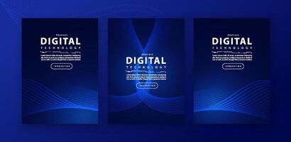 Poster brochure cover banner presentation layout template, technology digital futuristic internet network connection blue background, abstract cyber future tech communication, Ai big data science 3d vector