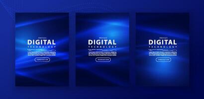 Poster brochure cover banner presentation layout template, technology digital futuristic internet network connection blue background, abstract cyber future tech communication, Ai big data science 3d vector