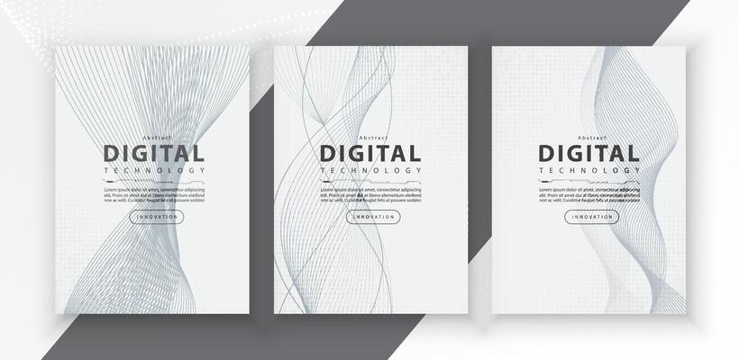 Poster brochure cover banner presentation layout template, technology digital futuristic internet network connection white background, abstract cyber future tech communication, Ai big data science 3d