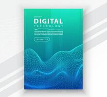 Poster brochure cover banner presentation layout template, Technology digital futuristic internet network connection green blue background, Abstract cyber future tech communication Ai big data science vector