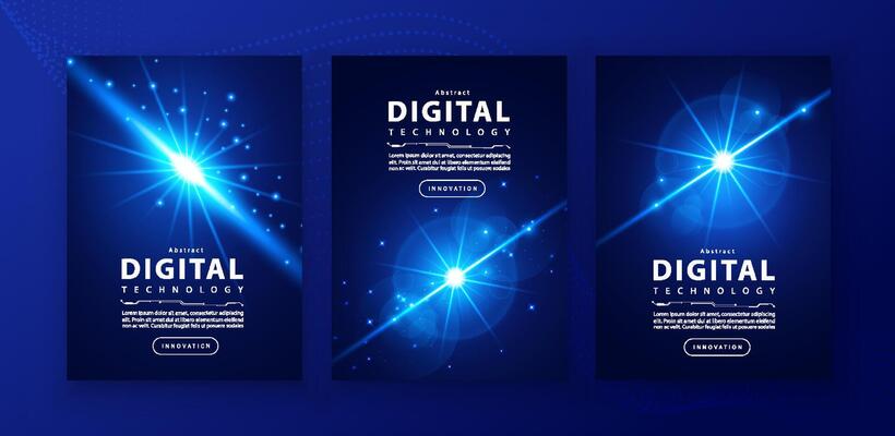 Poster brochure cover banner presentation layout template, technology digital futuristic internet network connection blue background, abstract cyber future tech communication, Ai big data science 3d