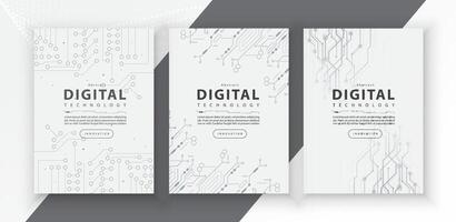 Poster brochure cover banner presentation layout template, technology digital futuristic internet network connection white background, abstract cyber future tech communication, Ai big data science 3d vector