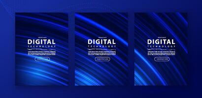 Poster brochure cover banner presentation layout template, technology digital futuristic internet network connection blue background, abstract cyber future tech communication, Ai big data science 3d vector