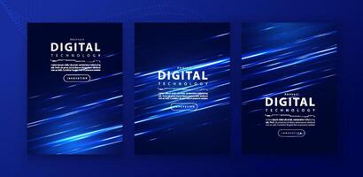 Poster brochure cover banner presentation layout template, technology digital futuristic internet network connection blue background, abstract cyber future tech communication, Ai big data science 3d vector