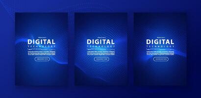 Poster brochure cover banner presentation layout template, technology digital futuristic internet network connection blue background, abstract cyber future tech communication, Ai big data science 3d vector