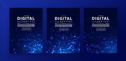 Poster brochure cover banner presentation layout template, technology digital futuristic internet network connection blue background, abstract cyber future tech communication, Ai big data science 3d vector