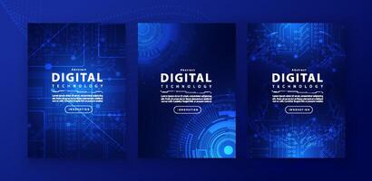 Poster brochure cover banner presentation layout template, technology digital futuristic internet network connection blue background, abstract cyber future tech communication, Ai big data science 3d vector