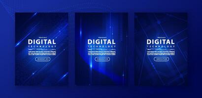 Poster brochure cover banner presentation layout template, technology digital futuristic internet network connection blue background, abstract cyber future tech communication, Ai big data science 3d vector