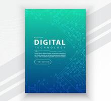 Poster brochure cover banner presentation layout template, Technology digital futuristic internet network connection green blue background, Abstract cyber future tech communication Ai big data science vector