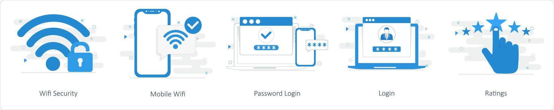 A set of 5 Mix icons as wifi security, mobile wifi, password login vector
