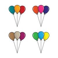 Set of flat colourful balloons in cartoon style, flying balloon with rope isolated on white background vector