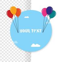 Your text badge with flat colourful balloons in cartoon style, flying balloon with rope isolated on white background vector