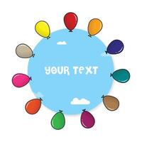 Your text badge with flat colourful balloons in cartoon style, flying balloon with rope isolated on white background vector