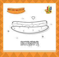 Hamburger sketch, colouring page illustration for kids vector