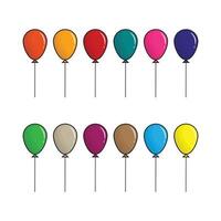 Set of flat colourful balloons in cartoon style, flying balloon with rope isolated on white background vector