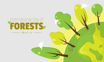 internacional día de bosques póster con bosques rodeando el tierra vector