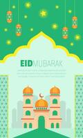 Ramadan poster with mosque and hanging lantern vector