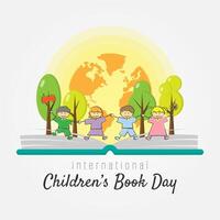 internacional para niños libro día póster con contento niños vector