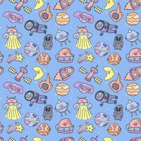 Space planets rocket cartoon pattern seamless vector
