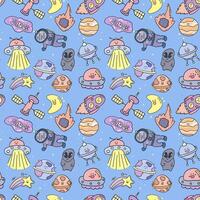 Space planets rocket cartoon pattern seamless vector