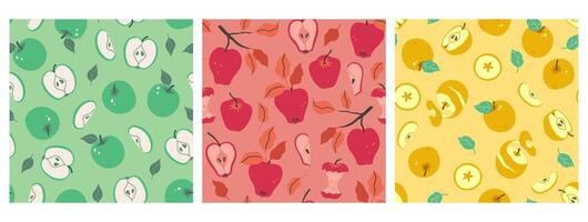 Set of seamless patterns with apples. Vector graphics.